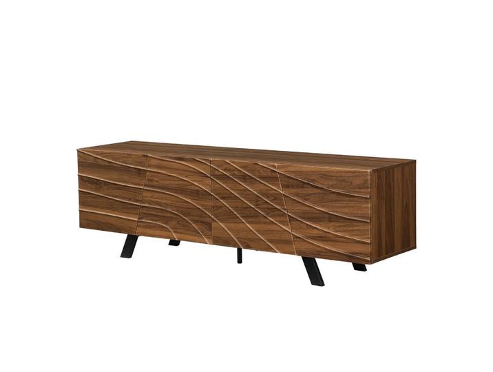 ComfortXL Lowboard De-40246 mit Wellenfront und Eisenbeinen Walnuss, Walnussfarben, 160x50.5x39 cm, Wohnzimmer, TV Möbel, Lowboards, Lowboards stehend