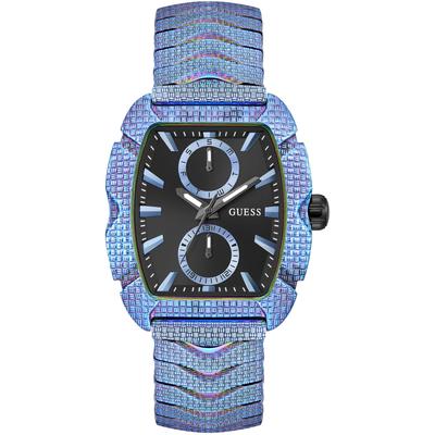 Multifunktionsuhr GUESS "NILE", blau (hellblau, schwarz), Armbanduhren, Herren, hellblau, Quarzuhr, Armbanduhr, Herrenuhr, Datum, Wochentag, Edelstahlarmband