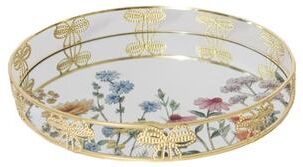 IH Casa Decor Metal Bow Framed Printed Glass Round Tray