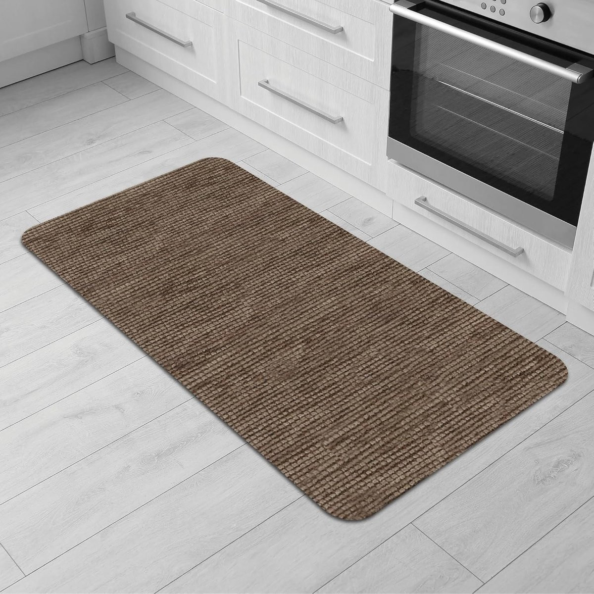 Modern Antislip Keukentapijt van Chenille in Bruin, Rechthoekig, 50 x 100 cm