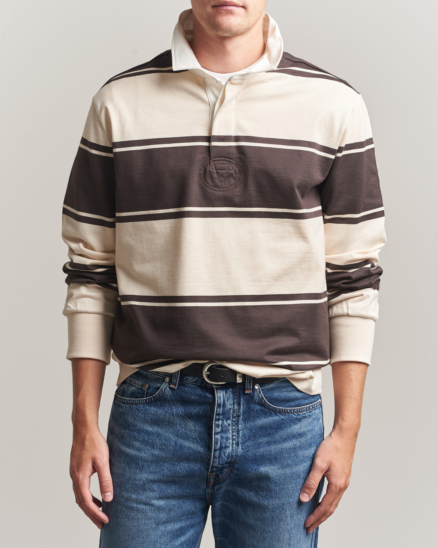 Gant Striped Rugger Charred Wood Brown men M Flerfarvet