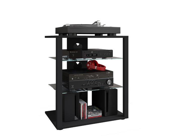 Wohnzimmertisch VCM Hifi Möbel Rack Alu Glas Phono Mediaregal Folas , schwarz, B:60cm T:41cm, Regale, TVRack