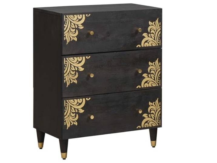 GPWERSDF Sideboard Schwarz 60 x 33 x 75 cm Massivholz Mango Massivholz Mango, Messing-Akzente, viel Stauraum, moderne Optik, pflegeleicht