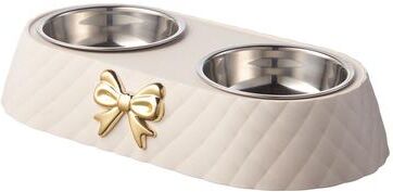 Happy Pet Pantry Pet Supplies Bow Tie Bowknot Cats Food Bowl PP Base Dog Bowl Stainless Steel Double Pet Accessories Feeding Drinking Dou white