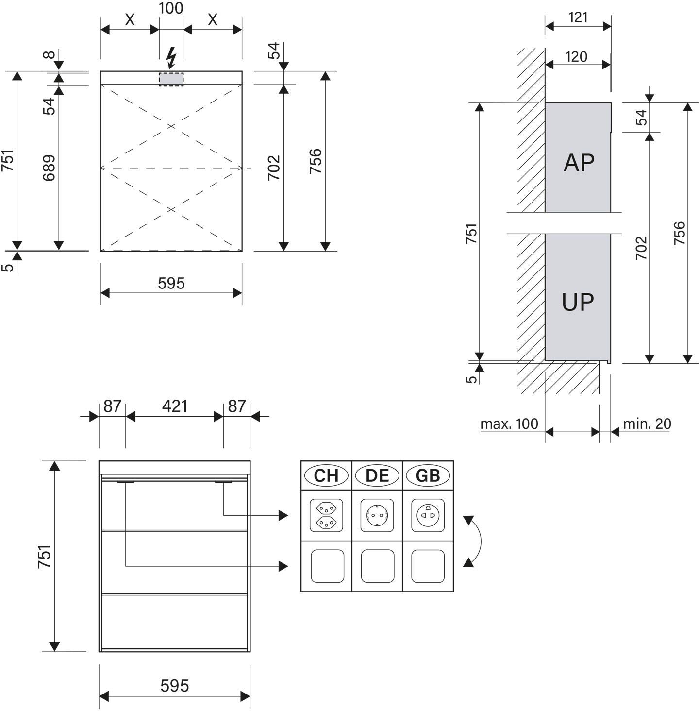 Schneider PATA LED Spiegelschrank PAT 60/1/LED 59,5 x 75,6 cm, 4000 K, CH, Badmöbel, 161.060.01.02, weiß