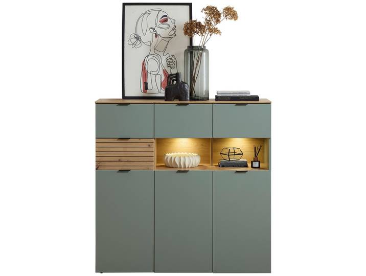 Highboard 125/125/45 cm Grün, Eiche Artisan