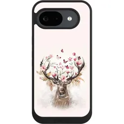 Nivocase Handyhülle für Google Pixel 10a Hülle NIVOpure Case Schwarz Blumen Hirsch Tiere (Google Pixel 10a), Smartphone Hülle, Schwarz