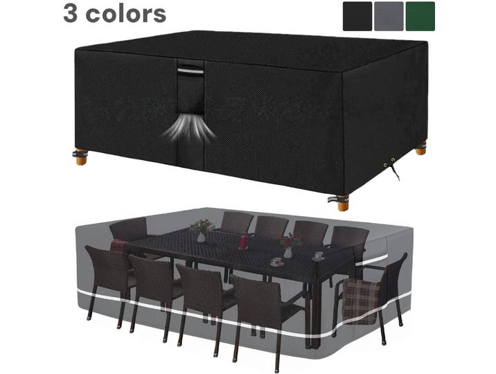 Housse de protection pour mobilier de jardin en tissu Oxford 600D, imperméable, résistante aux déchirures, pour table et chaises rectangulaires d'extérieur