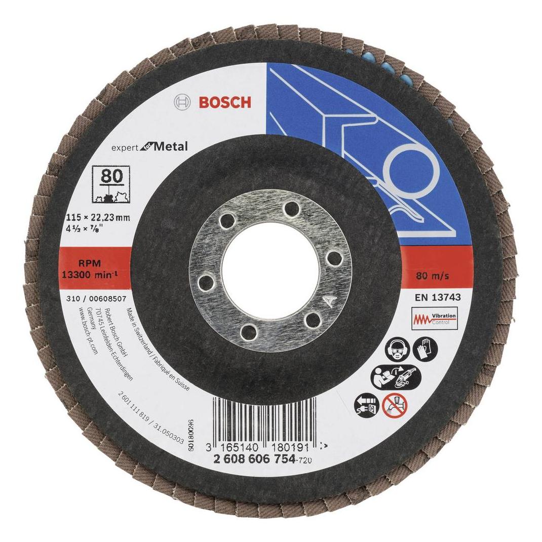 Bosch Professional Zubehör Fächerschleifscheibe X551 Expert for Metal, gewinkelt, 115 mm, 80 (80) (2608606754)