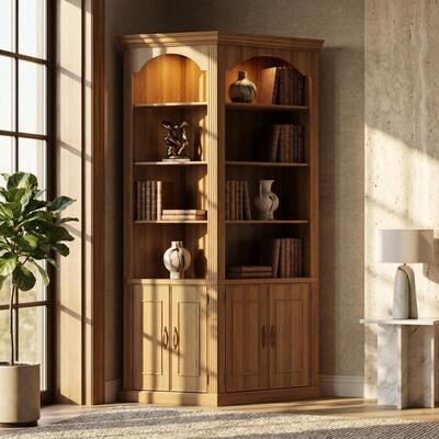 FUFU&GAGA "142"" Modular Bookcase Wall Unit Large Library Storage Cabinet with Light, Acrylic Door Display Cabinet Bookshelf"
