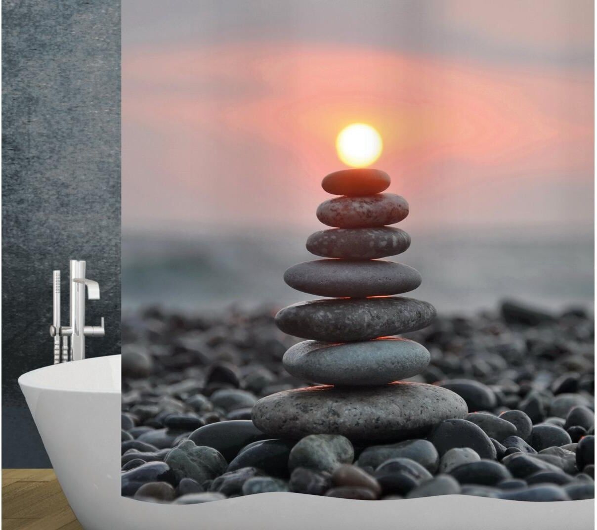 Duschvorhang DIAQUA "Zen", grau (mehrfarbig, silber), B:240cm H:180cm, Kunststoff, Polyester, Duschvorhänge, Duschvorhang mehrfarbig, silber B/H: 240cm x 180cm
