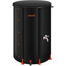 VEVOR Regentonne faltbar, 250 L tragbares Regenfass, Regenwassertank, 500D PVC-Regenwassersammelsystem, Wassertank, Regenwassertonne mit Zapfhahn und Überlaufset, Schwarz