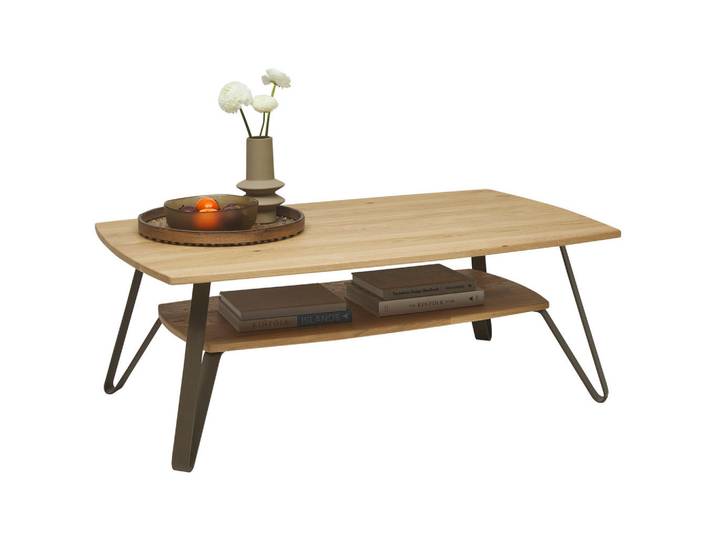 Valnatura Couchtisch, Bronzefarben, Wildeiche, Holz, Metall, Wildeiche, massiv, oval, Kufe, 70x42.6x120 cm, Wohnzimmer, Wohnzimmertische, Couchtische, Couchtische rund
