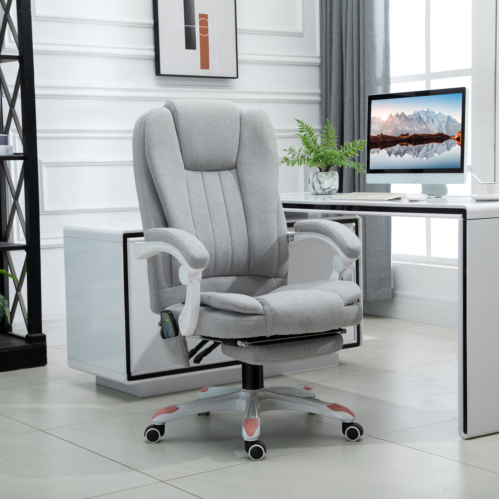 Vinsetto Poltrona Massaggiante, Sedia Ufficio, Sedia Gaming, Poliestere, Schiuma, Nylon, Grigio, 66 x 63 x 107-115 cm