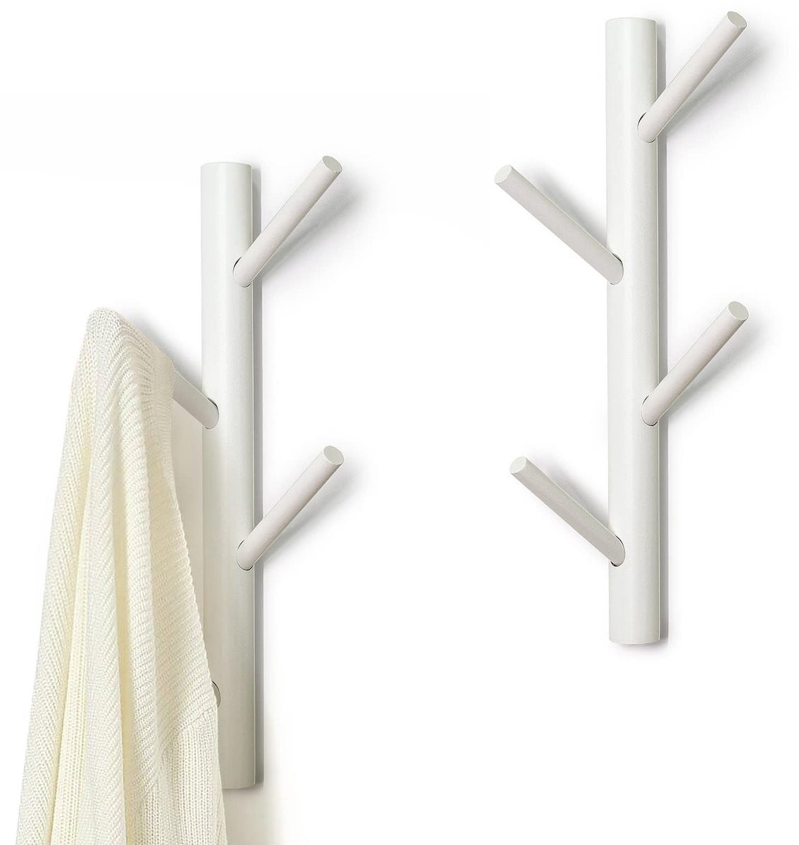 Unyqoos Set van 2 Stijlvolle Houten Wandkapstokken met 8 Haken, Wit