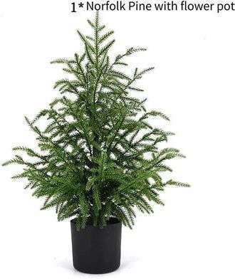 Uplifted Finds JUSTINLAU 2FT Artificial Norfolk Pine Cypress Tree Potted Tabletop Faux Holiday Decor norfolk Pine B