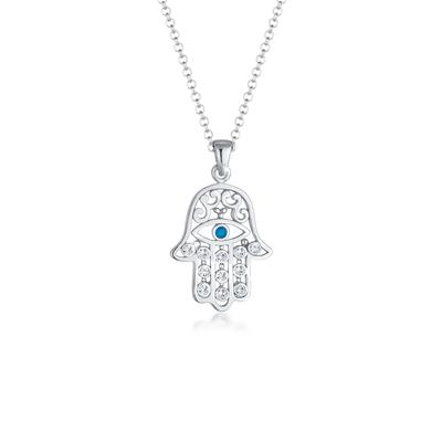 Lange Kette ELLI "Halskette Hamsa Evil Eye Schutzsymbol 925 Silber, mit Kristallen von Swarovski" Gr. 60, silber, Halsketten, Damen, Silber 925 (Sterlingsilber)