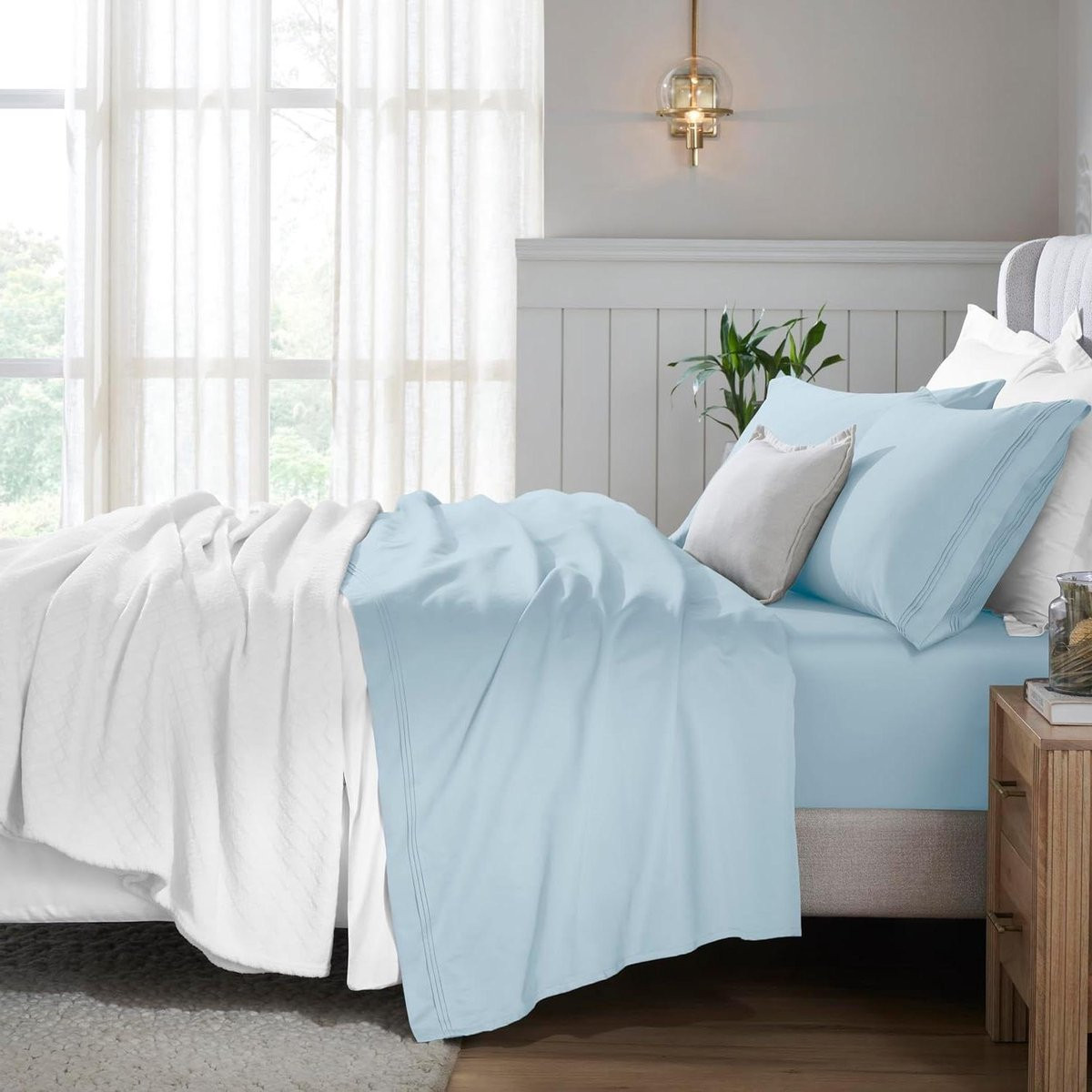 Lakenset Katoen Babyblauw - Queen Maat - 650 Draaddichtheid