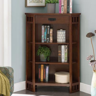 Design House Leick Home Mantel Height 3-Shelf Corner Bookcase with Drawer Storage