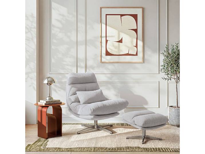 HABITAT - Fauteuil pivotant avec repose-pieds en tissu et métal chromé - Gris polaire - Oderzo