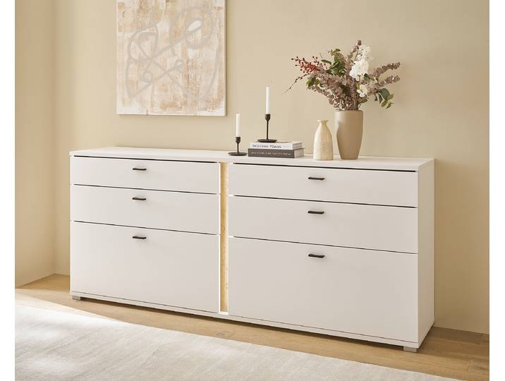 Beleuchtetes Sideboard - 200 cm 200 x 86 x 42cm Weiß/Weiß/Eiche Dekor