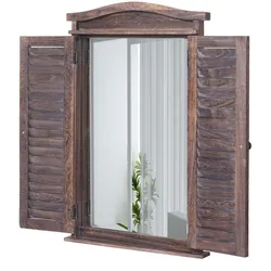 Wandspiegel Badspiegel Badezimmer Spiegelfenster mit Fensterläden, 71x46x5cm ~ shabby braun
