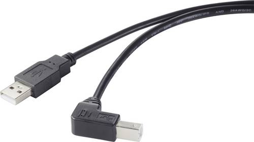Renkforce USB-Kabel USB 2.0 USB-A Stecker, USB-B Stecker 0.50m Schwarz 90° nach unten gewinkelt RF-4613068