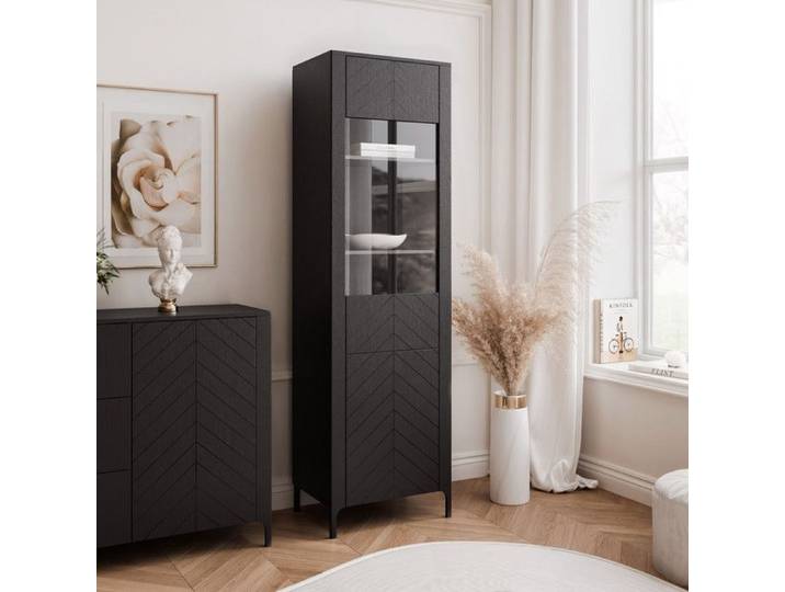 Vitrine Armoire LORIEN - 1 porte - 59x40x197 cm - 5 compartiments - Noir