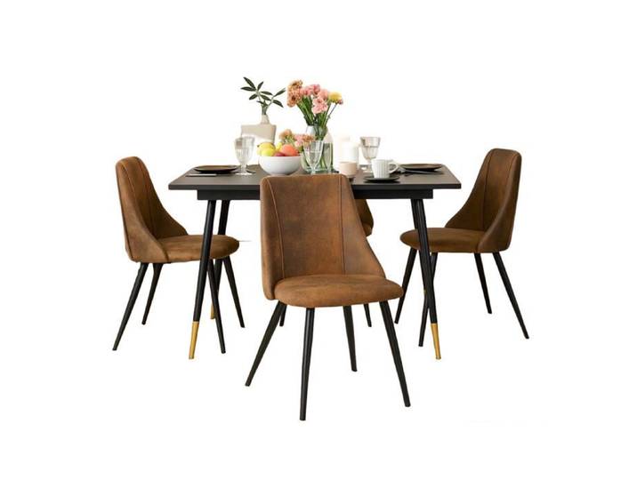 MEUBLES COSY Ensemble de salle à manger comprenant une table extensible et 4 chaises industrielles en suédine