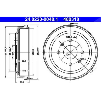 Ate Bremstrommel [Hersteller-Nr. 24.0220-0048.1] für Chevrolet