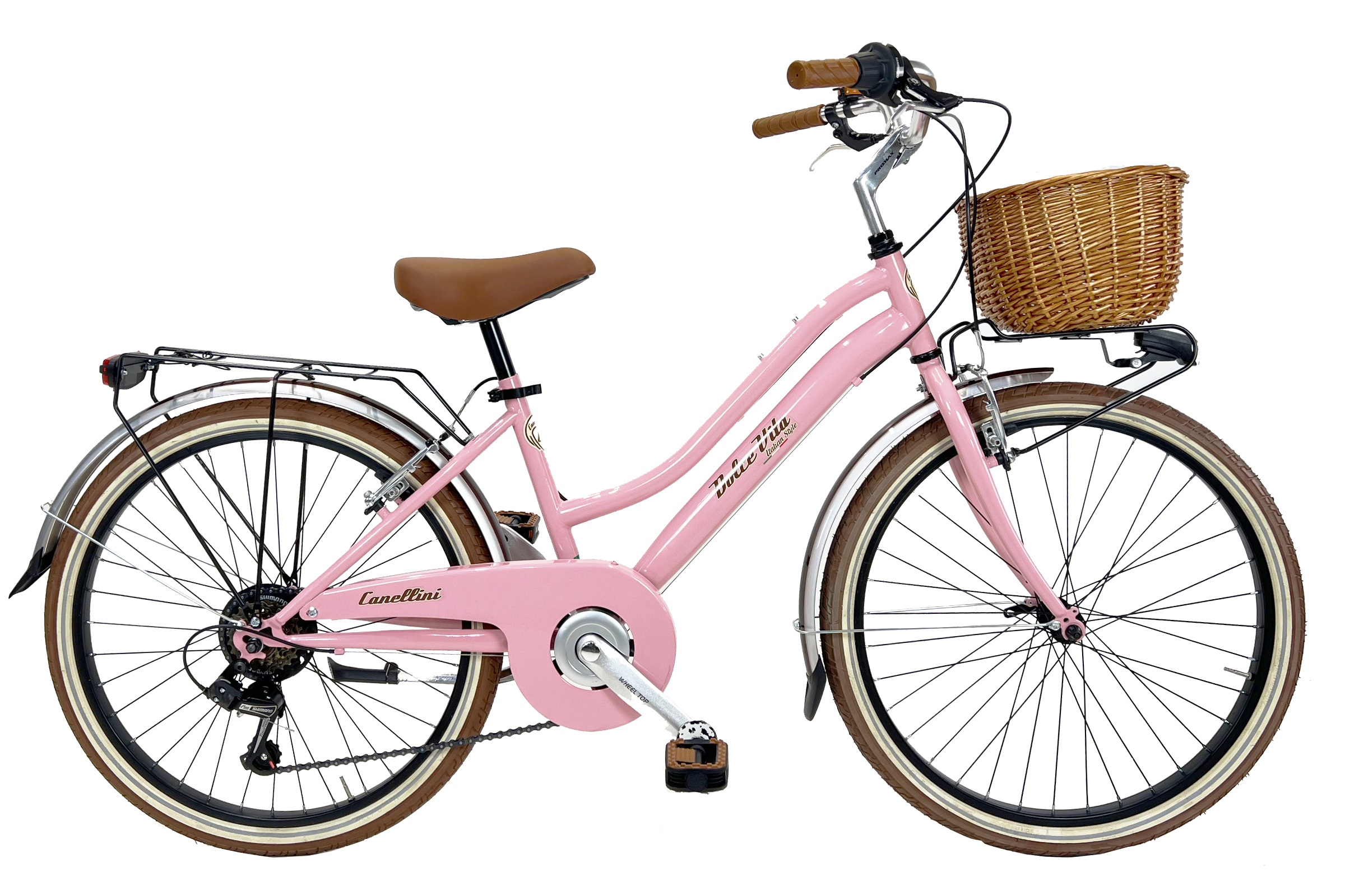 Dolce Vita by Canellini JUNIOR Fahrrad Citybike Madchen mit Korb - Rosa 24"