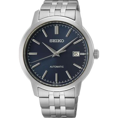 Automatikuhr SEIKO, silber (silberfarben, dunkelblau), Armbanduhren, Herren, Automatikuhr, Armbanduhr, Herrenuhr, Datum, Edelstahlarmband