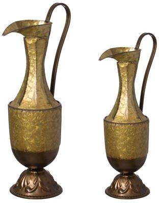 Uniquewise Decorative Antique Style 1 Handle Metal Jug Floor Vase - Vintage Inspired Rustic Design for Entryway, Living Room, Tall Vase