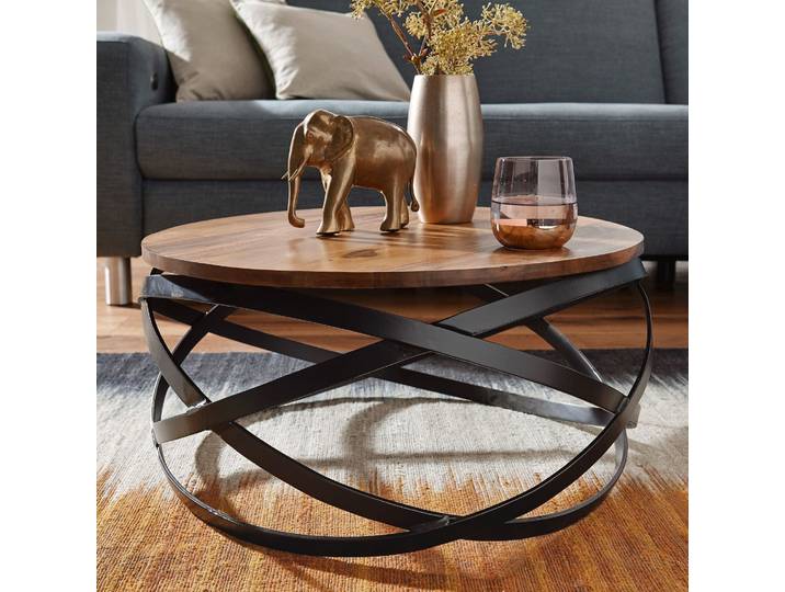 Wohnling Table basse MANUR 60x30x60 cm Sheesham bois massif/métal ; WL5.679