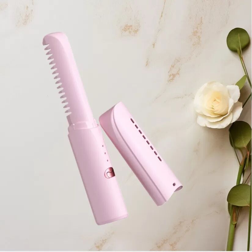 INF Tragbarer Reise-Haarglättungskamm - USB Wiederaufladbares Styling-Tool Rosa