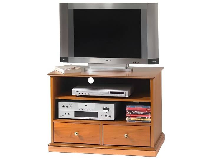 Meuble TV droit style Louis Philippe Alsace - Marque inconnue - 2 tiroirs 2 niches - Merisier massif