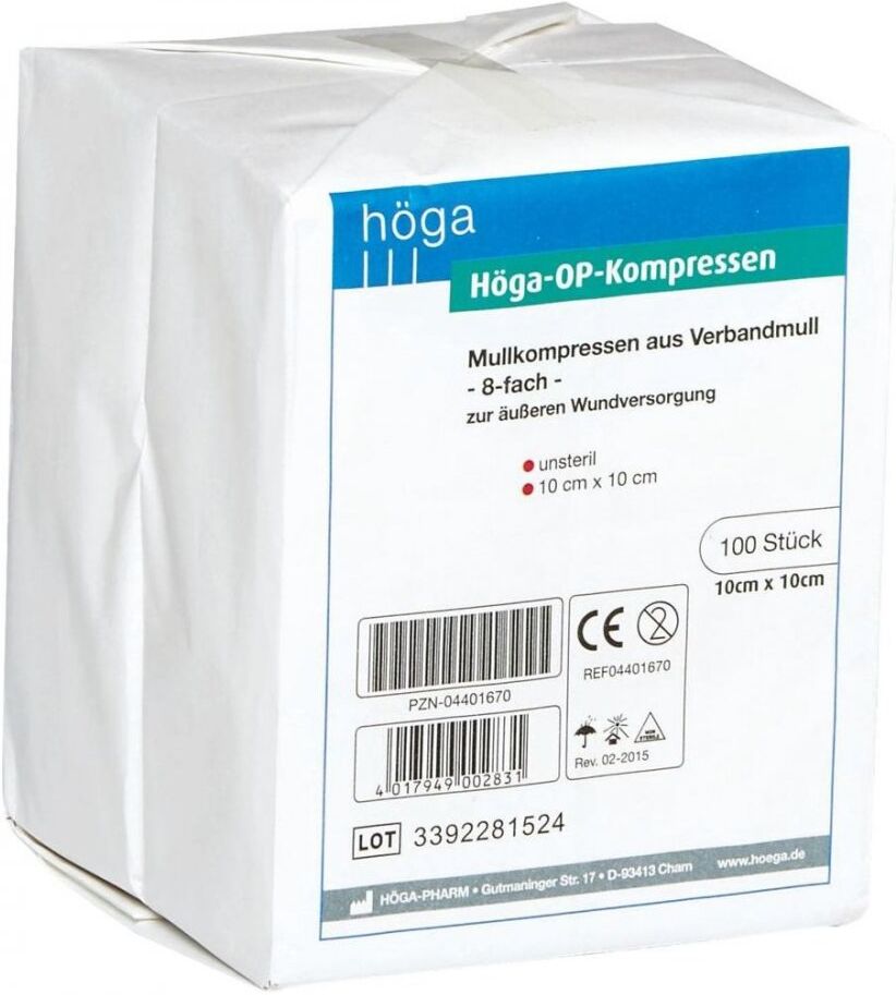 Höga-kompressen Op 10x10 cm unsteril 8fach 100stk