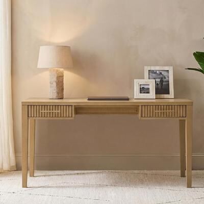 HULALA HOME Modern Cristallin Desk with Charging Station and 2 Drawers
