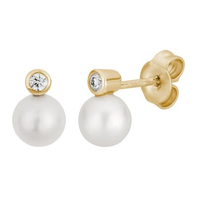Paar Ohrstecker LYOMI "585/- Gelbgold Perle 2 synth. Diam. 0,06ct.", gold (gelb, weiß), Ohrringe, Damen, one-size, 0,06 VS = sehr kleine Einschlüsse, Gold