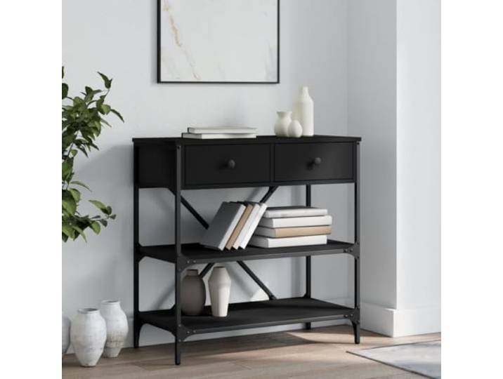 TEKGHUT Konsolentisch Schwarz 75x34,5x75 cm Holzwerkstoff mit Metallgestell Holzwerkstoff, Metallgestell, Schubladen, Ablagen, Stabilität, Flur, Wohnzimmer, Eingangsbereich