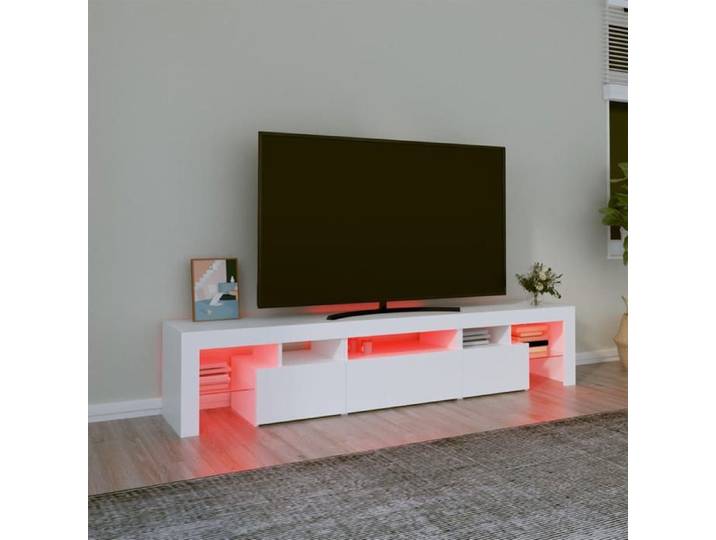 Maison Soldes Meuble TV - Armoire de Télévision - console de jeu - éclairage LED inclus - Blanc 200x36 5x40cm Moderne285717