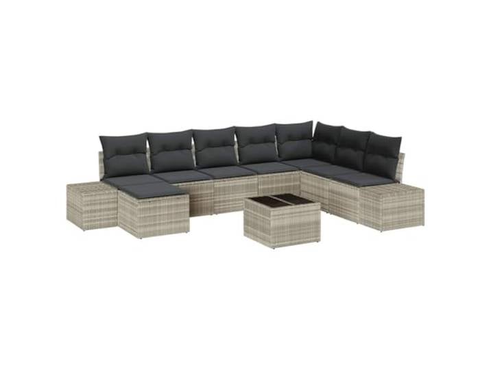 GHVBNMF Gartensofa Set 9-teilig Poly Rattan Lounge Garnitur Hellgrau Modulare Sitzgruppe aus robustem Geflecht für den Terrassenbereich mit bequemen Polstern und funktionalem Loungetisch.