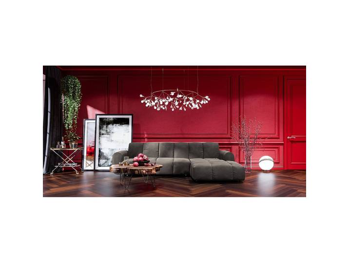 Ecksofa Malter Grau/Dunkelgrau Samt 293 x 83 x 198cm Longchair davorstehend rechts mit Schlaffunktion Glamour