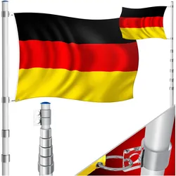 Kesser, Fahne, Teleskop Fahnenmast 6,3m + Bodenhülse, 60cm Deutschland-Fahne (150 x 90 cm)
