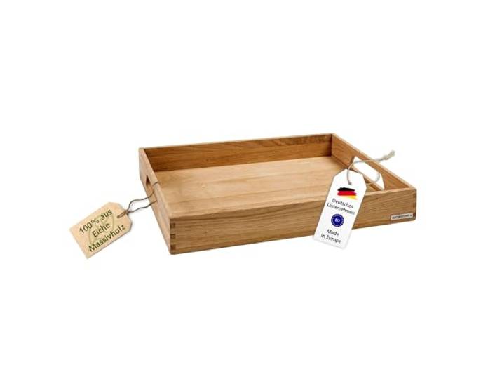 NATUREHOME Holztablett aus Eiche, 50x35,5x7 cm - massives, Serviertablett aus zertifiziertem Eichenhartholz - nachhaltig & stabil in der EU handgefertigt – edles Tablett zum Dekorieren & Servieren