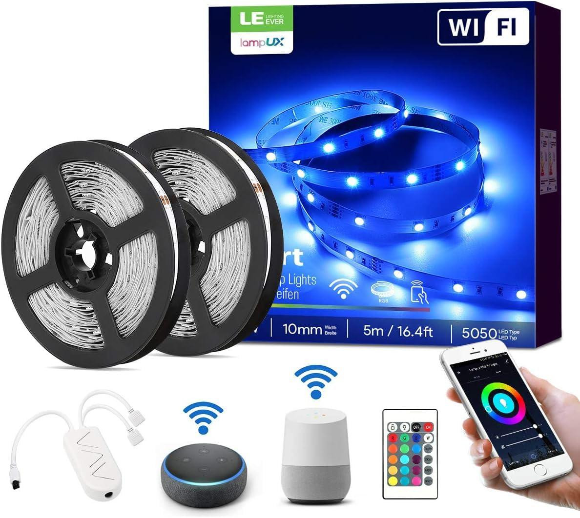 Lepro Slimme RGB LED-strip met Wi-Fi en Alexa compatibiliteit, 10 meter (2x5 meter), 5050 LED's, IP20