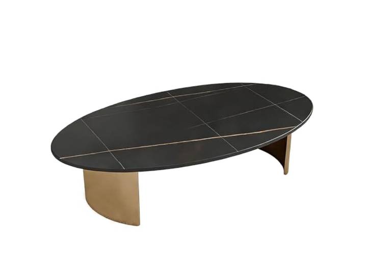 2WFYJNITP Wohnzimmer Moderner elliptischer Couchtisch mit Felsplatte for Zuhause Mittelstück(Schwarz,Klein)