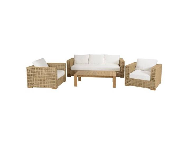 MACABANE VALERIA - Salon de jardin 6 places en rotin synthétique ajouré beige VALERIA