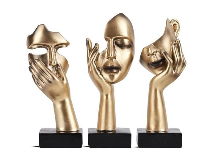 Lot de 3 de penseur art Abstraite dorée et Noire décoration de Bureau Cadeau de 3 Pièces en Dorée