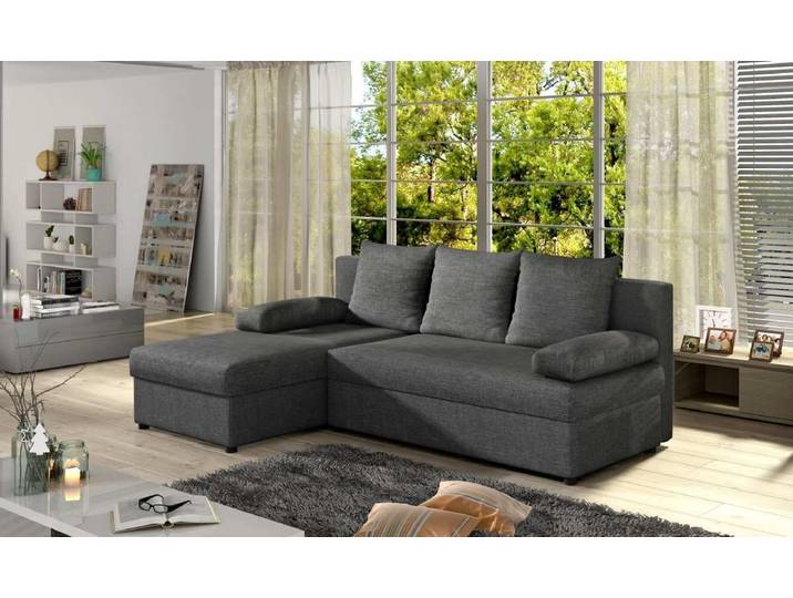 Designer Ecksofa Cali mit Stauraum und Schlaffunktion - Schwarz - Links - Luxusbetten24